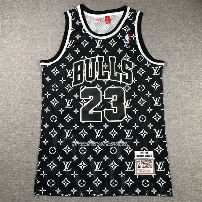 Michael Jordan NO 23 Camiseta Chicago Bulls x LV 1997-98 Negro Mitchell & Ness